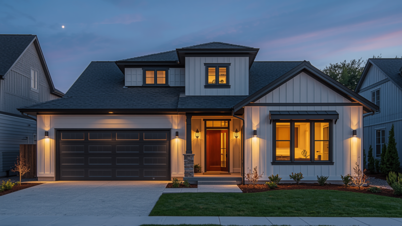 more Airbnb-style house exterior options, modern vacation rental home, inviting facade, warm lighting, clean contemporary architecture, landscaped front yard, realistic, high detail (2)